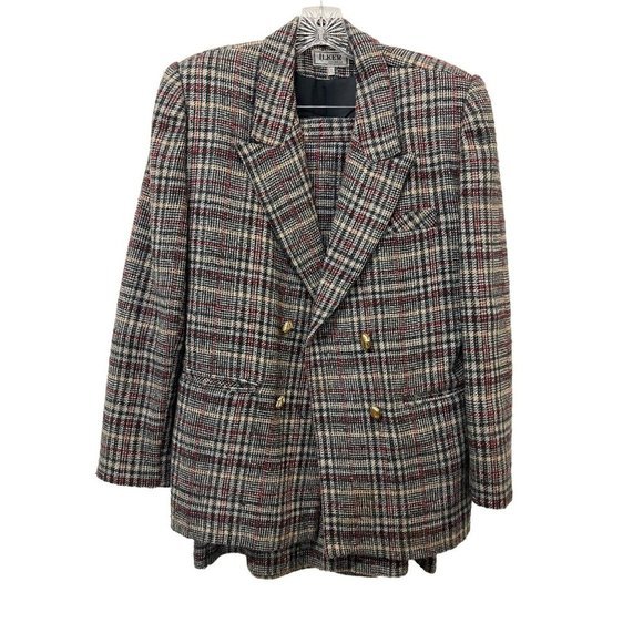Ilker 2246802 Plaid Wool Suit Javket Blaser Skirt - Picture 2 of 6
